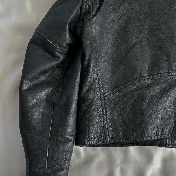 VINTAGE 1980s Black Genuine Leather Biker Jacket Moto Streetwear ~Rare! SZ 46 - Picture 9 of 16